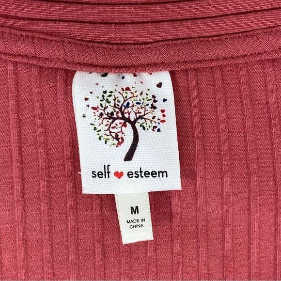 Self Esteem Ribbed Knit V Neck Crop Shirt Spice Orange Medium - Picture 9 of 12